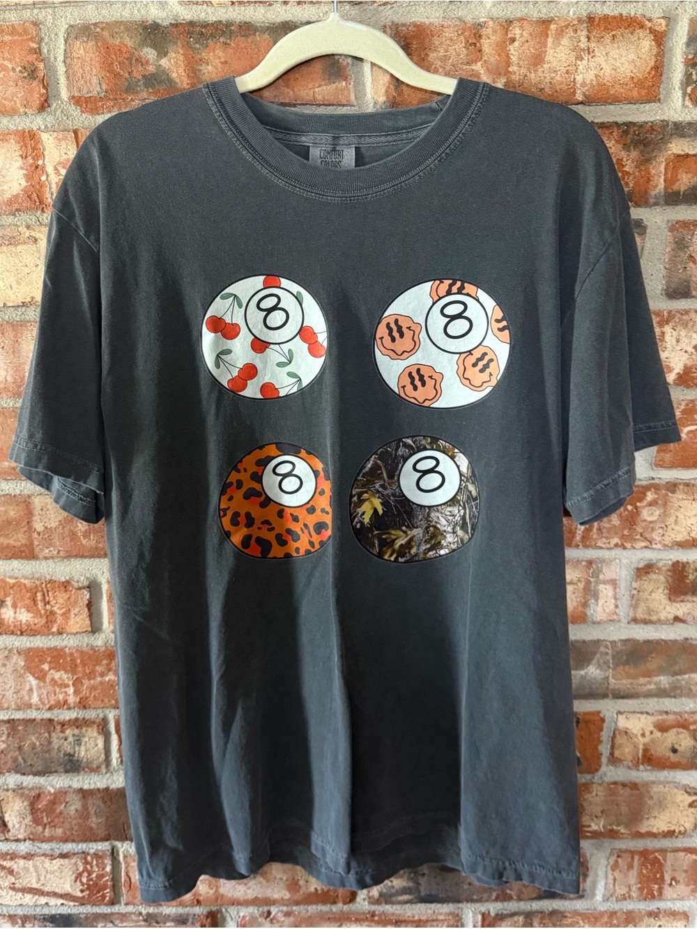 Comfort Colors pepper Short Sleeve Tee with 8-Ball Graphic Design